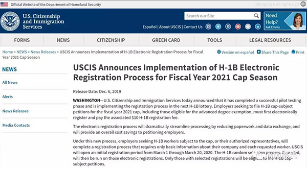美国h1b工作签证最新消息